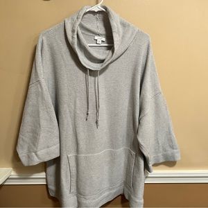 J Jill Pure Jill Textured Cowl Neck 3/4 Sleeve Sweater Grey Oversize Size XL